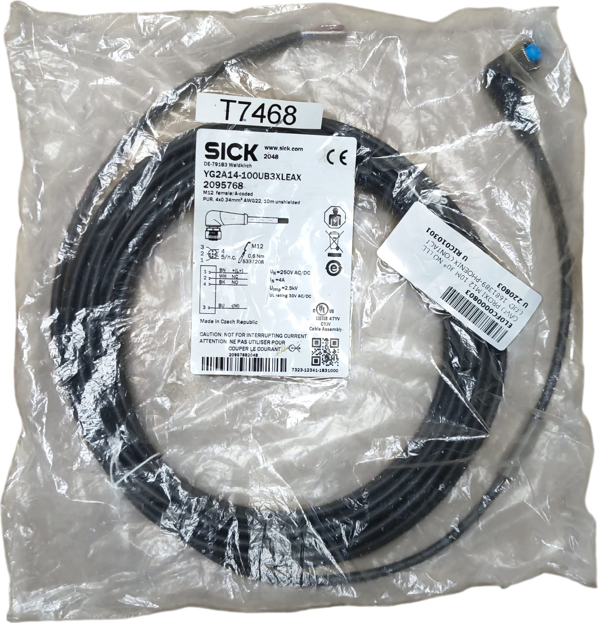 Sick 2095768 Accessories Plug connectors and cables, Plug connectors and cables, Female connector, M12, 4-pin, angled, A-coded, 10 m, 4-wire, PUR, halogen-free — Industrial Cables & Wires