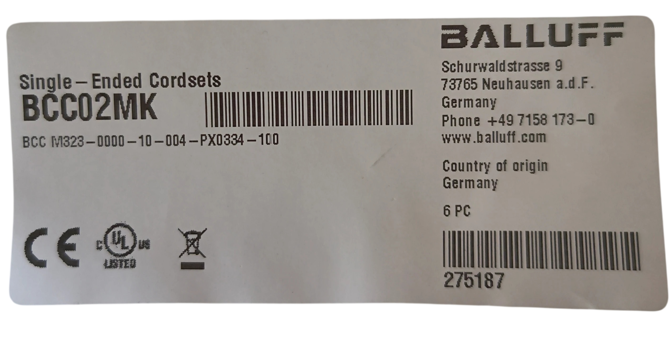 Balluff BCC02MK Sensor cables unshielded — Cables & Connectivity